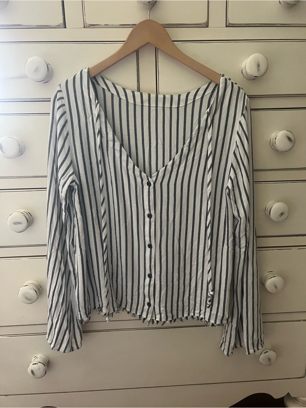 cloth & stone White Button-Down Top with Black Vertical Stripes